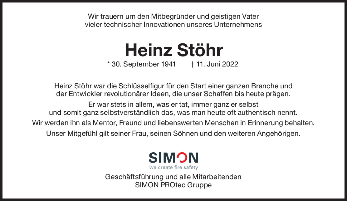 Nachruf Heinz Stöhr